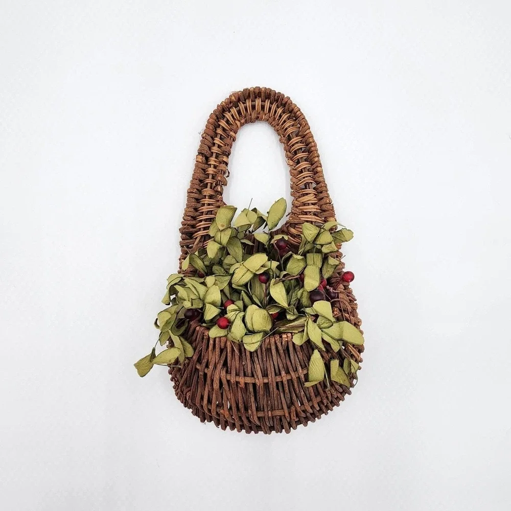Vintage Wicker Wall Pocket Basket Rustic Hanging Planter Floral Decor 12 Inch